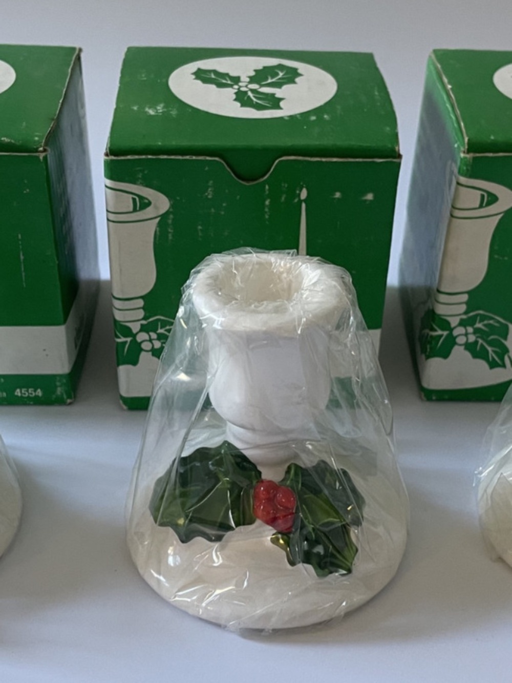 New Vintage Lillian Vernon Holly Berry Candle Holders Set of 3 3" Christmas